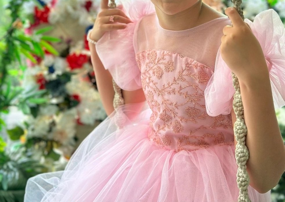 Dantel İşlemeli Pembe Kız Çocuk Elbisesi - Görsel 2