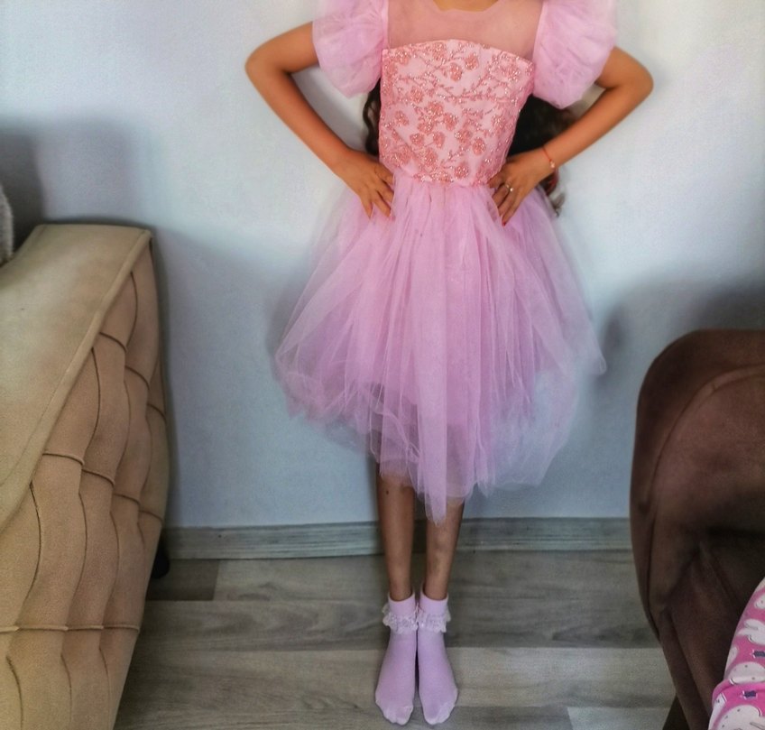 Dantel İşlemeli Pembe Kız Çocuk Elbisesi - Görsel 4