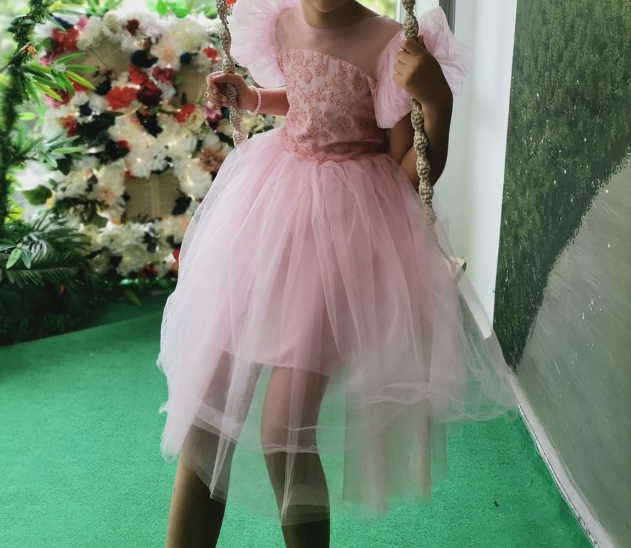 Dantel İşlemeli Pembe Kız Çocuk Elbisesi - Görsel 3