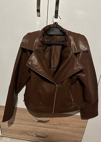 Kahverengi Deri Kemerli Kadın Ceket - Görsel 2