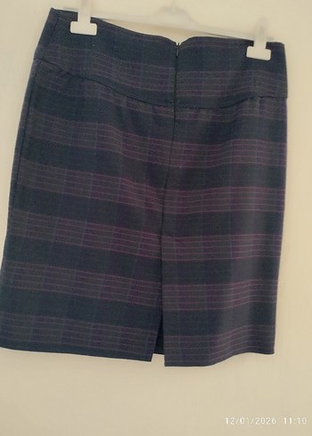 Mor lacivert kareli Midi Kadın Etek - Görsel 2