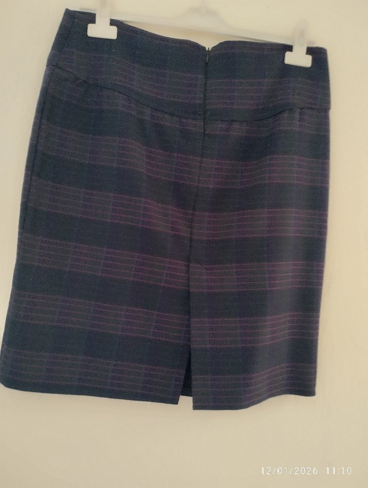 Mor lacivert kareli Midi Kadın Etek - Görsel 2