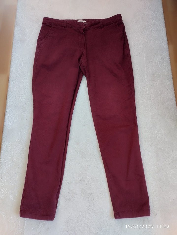 Bordo Kadın keten pantolon - Görsel 2