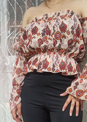Zara Bohem Renkli Straplez Uzun Kollu Bluz
