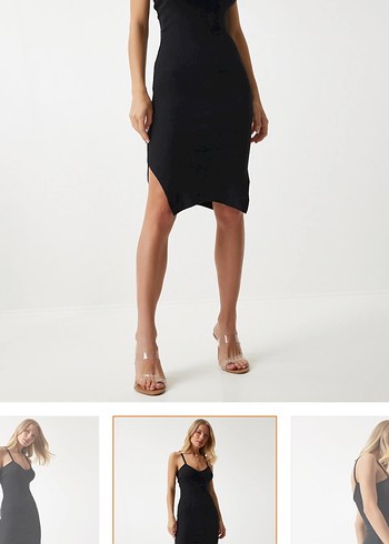 Siyah V Yaka Midi Kadın Kalem Elbise - Görsel 2