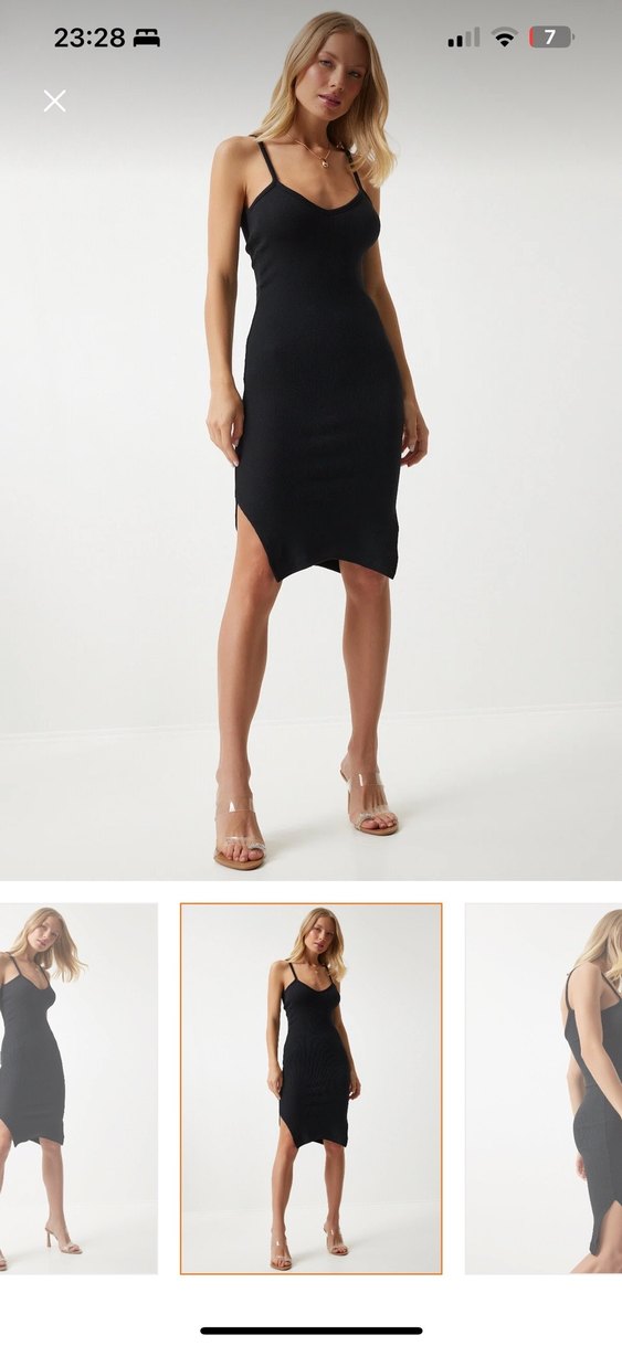 Siyah V Yaka Midi Kadın Kalem Elbise - Görsel 2