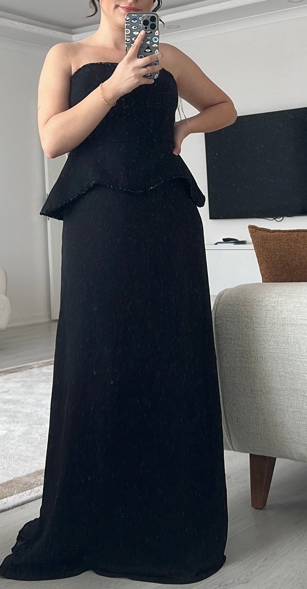 Siyah Straplez Uzun Gotik Elbise - Görsel 3