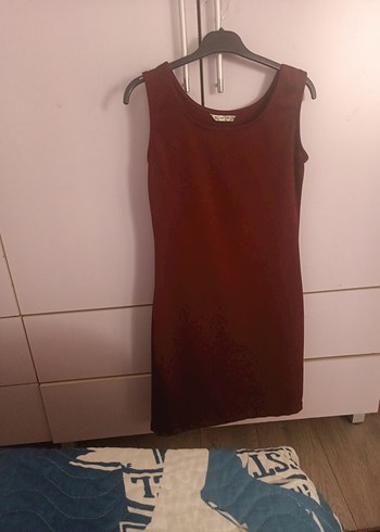 Diğer Bordo likralı Midi Kolsuz Kadın Elbise