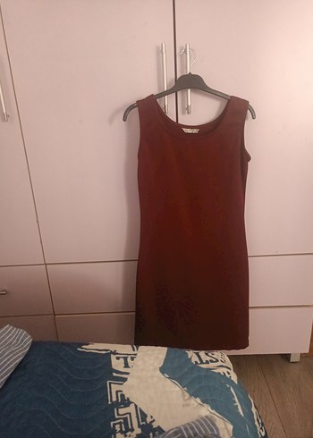 Bordo likralı Midi Kolsuz Kadın Elbise