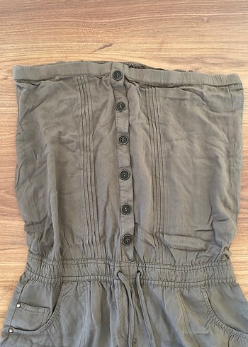 Haki yeşili Düğmeli Straplez Tulum - Görsel 3