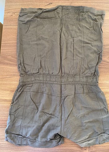 Haki yeşili Düğmeli Straplez Tulum - Görsel 4