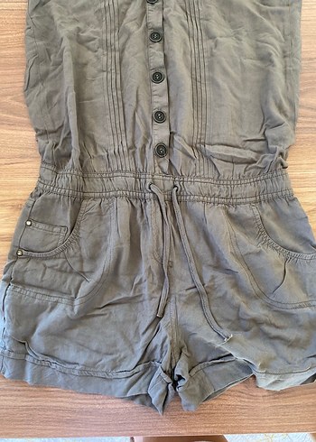 Haki yeşili Düğmeli Straplez Tulum - Görsel 2