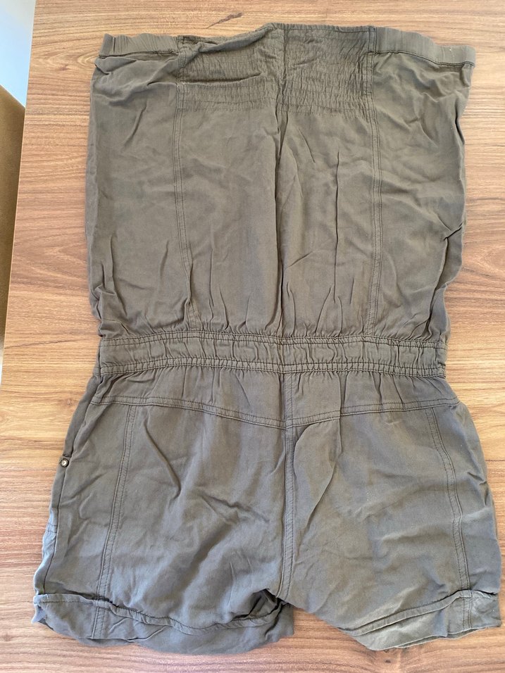 Haki yeşili Düğmeli Straplez Tulum - Görsel 4