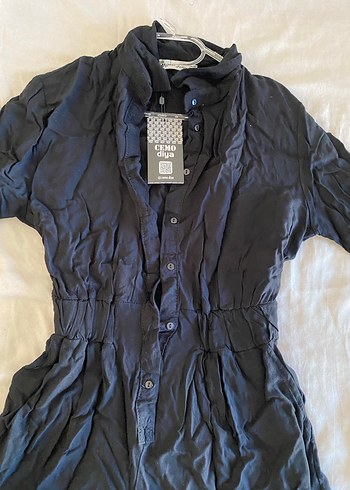 Düğmeli Siyah Kısa Kollu Kadın Tulum - Görsel 5