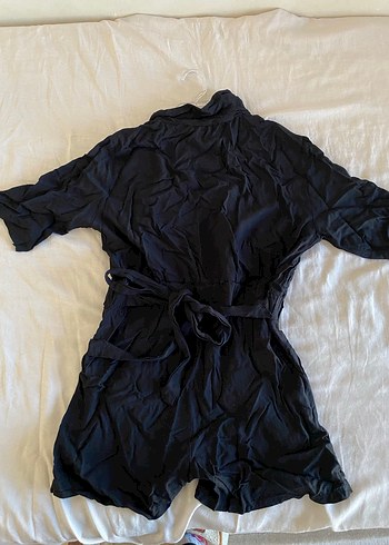 Düğmeli Siyah Kısa Kollu Kadın Tulum - Görsel 6