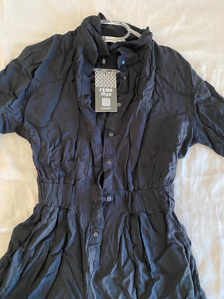 Düğmeli Siyah Kısa Kollu Kadın Tulum - Görsel 5