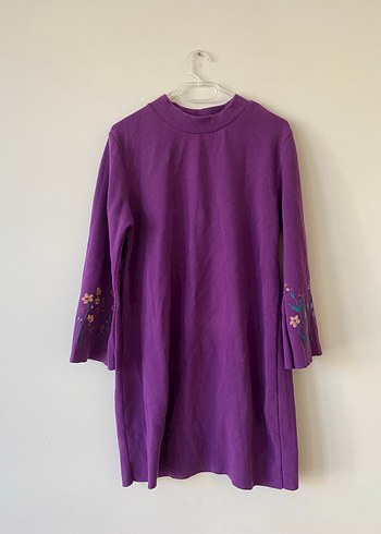 Ambar çiçekli mor elbise - Görsel 6