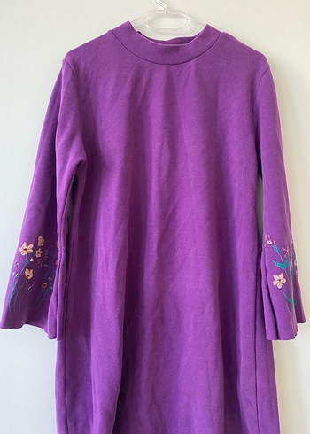 Ambar çiçekli mor elbise - Görsel 4