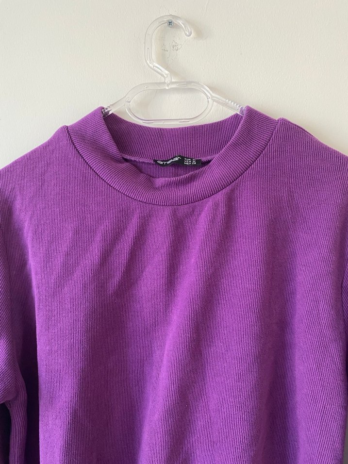 Ambar çiçekli mor elbise - Görsel 2