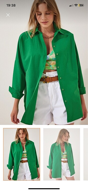 Happines İstanbul canlı yeşil oversize gömlek