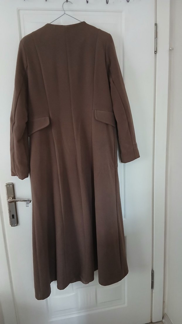 Düğmeli kahve Uzun kaşe Kabanı - Görsel 4