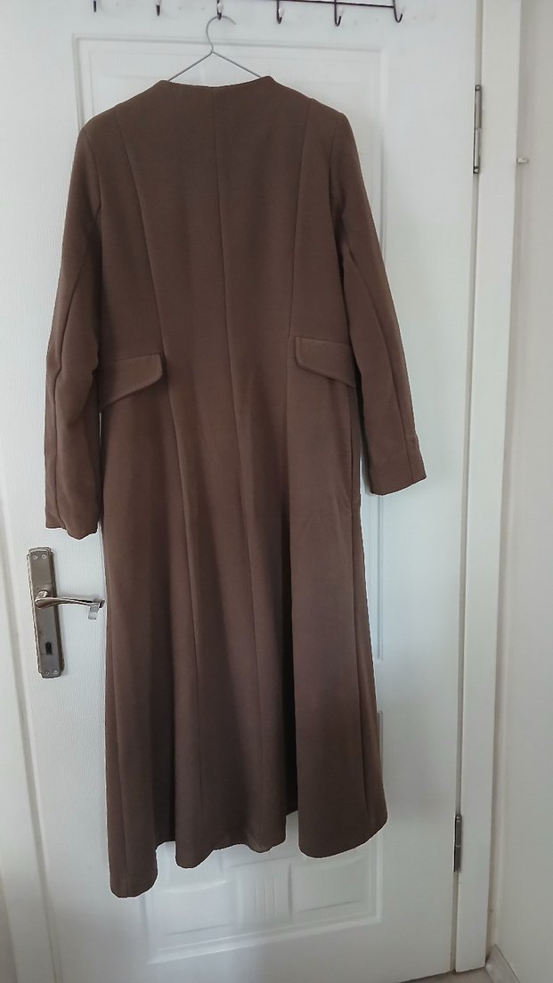 Düğmeli kahve Uzun kaşe Kabanı - Görsel 3