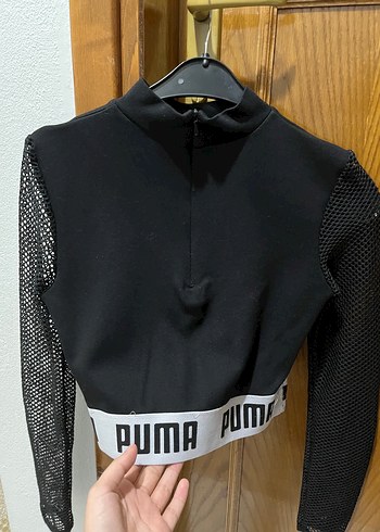 xs Beden Kızlar için Siyah Uzun Kollu Puma Sweatshirt