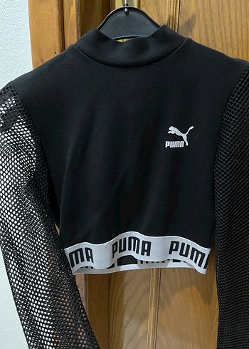 Kızlar için Siyah Uzun Kollu Puma Sweatshirt