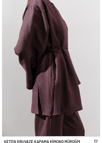 Manuka Bordo Keten Kruvaze Kapama Kimono S-M Yeni Etiketli - Görsel 4