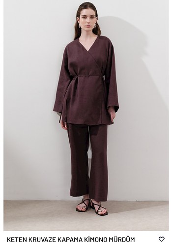 Manuka Bordo Keten Kruvaze Kapama Kimono S-M Yeni Etiketli - Görsel 3