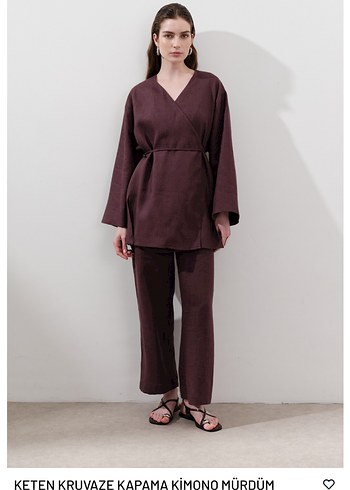 Manuka Bordo Keten Kruvaze Kapama Kimono S-M Yeni Etiketli - Görsel 2