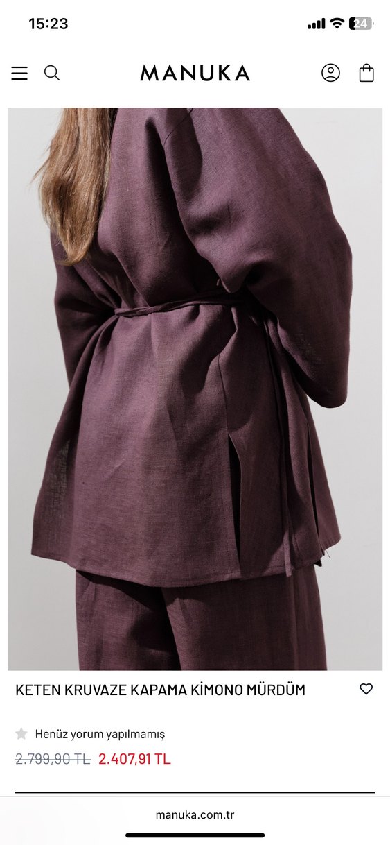 Manuka Bordo Keten Kruvaze Kapama Kimono S-M Yeni Etiketli - Görsel 5