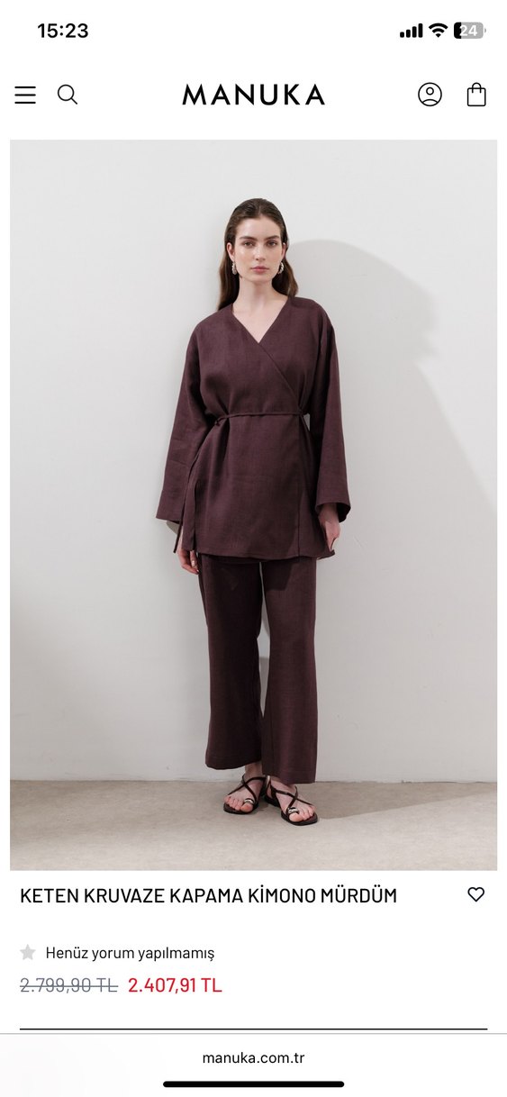 Manuka Bordo Keten Kruvaze Kapama Kimono S-M Yeni Etiketli - Görsel 3