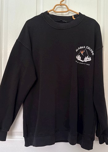 Kadın Siyah Baskılı Fermuarlı Sweatshirt