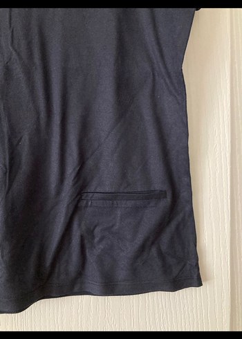 Kadın Lacivert Keten Kısa Kollu Tişört - Görsel 3