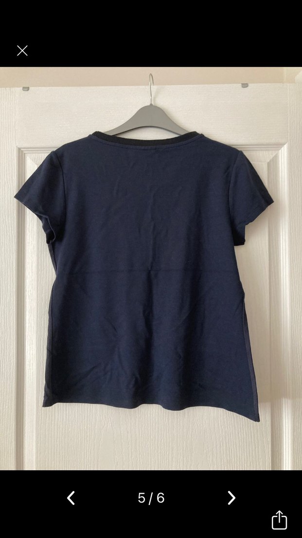 Kadın Lacivert Keten Kısa Kollu Tişört - Görsel 5