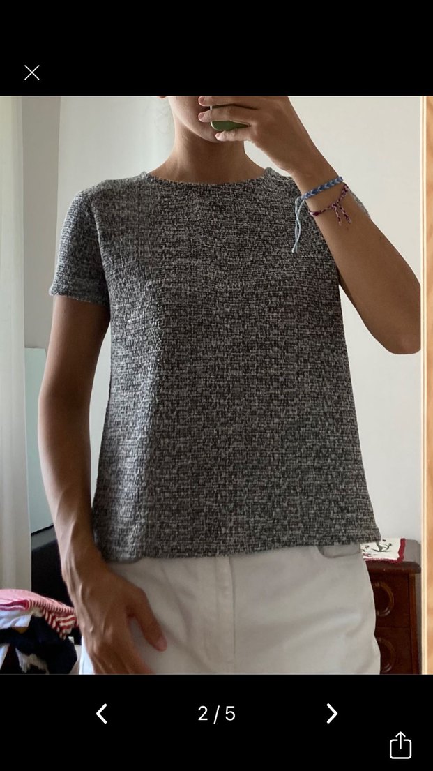Gri Kısa Kollu Örgü Kadın Tişört - Görsel 2