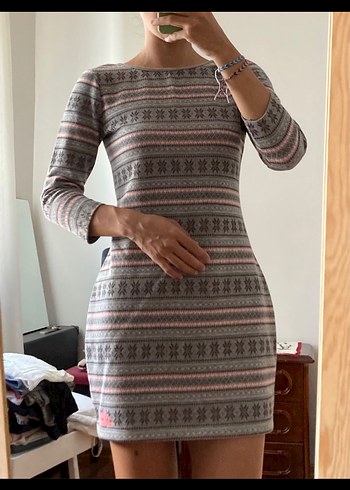 Superdry Gri Bohem Desenli Triko Elbise - Görsel 3