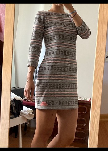 Superdry Gri Bohem Desenli Triko Elbise - Görsel 5