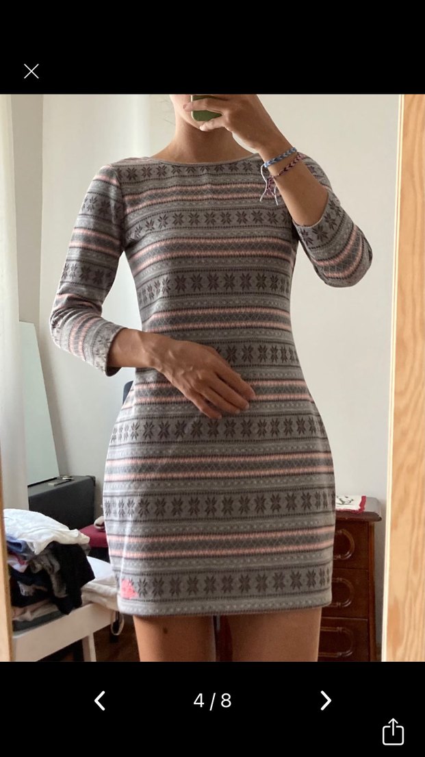 Superdry Gri Bohem Desenli Triko Elbise - Görsel 3