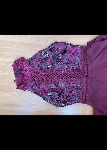 Bordo İşlemeli Uzun Abiye Elbise - Görsel 2