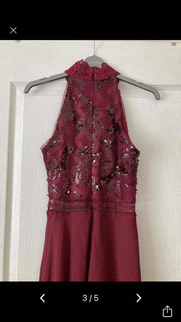 Bordo İşlemeli Uzun Abiye Elbise - Görsel 3