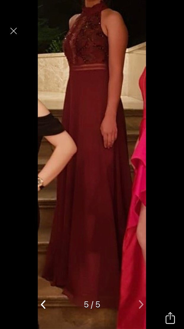 Bordo İşlemeli Uzun Abiye Elbise - Görsel 5