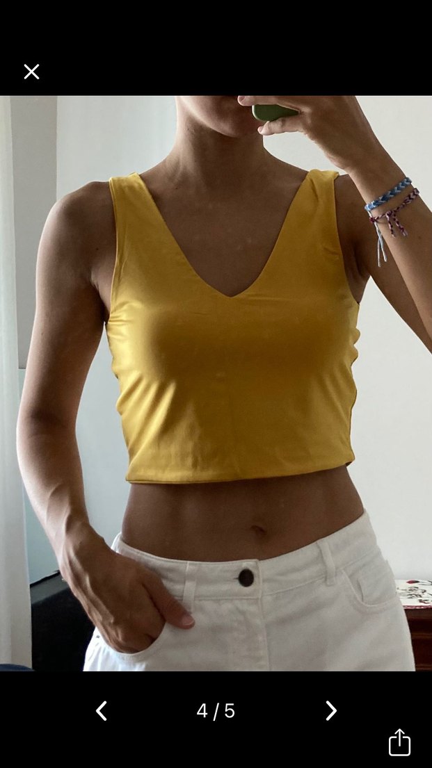Sarı V Yaka Kolsuz Crop Top - Görsel 4