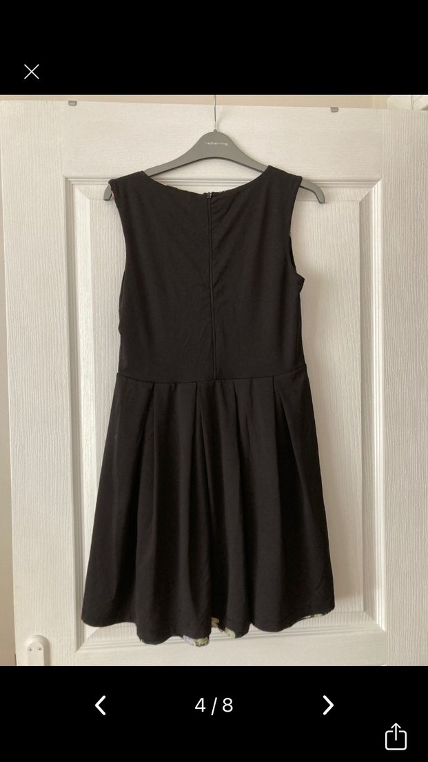 Siyah Çiçek Desenli U Yaka Mini Elbise - Görsel 4