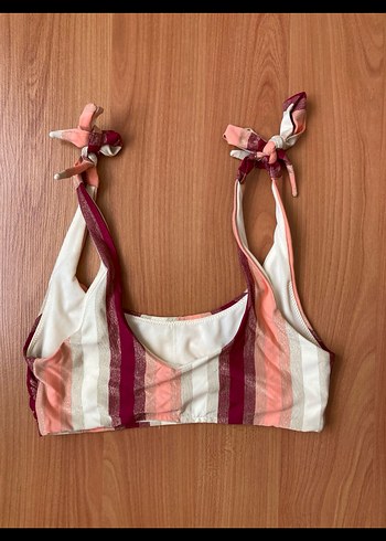 Fiyonklu Pembe Bağcıklı Bohem Bikini Üstü - Görsel 2