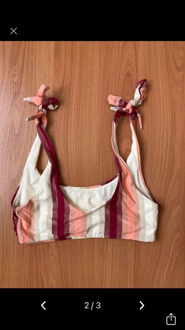 Fiyonklu Pembe Bağcıklı Bohem Bikini Üstü - Görsel 2