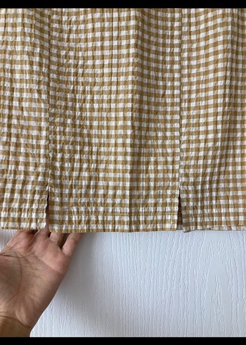 Bej Pileli Keten Mini Etek - Görsel 3