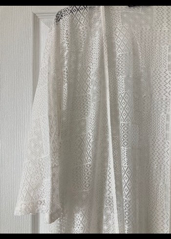 Yazlık Pareo Uzun Beyaz Bohem Kadın Hırka - Görsel 2