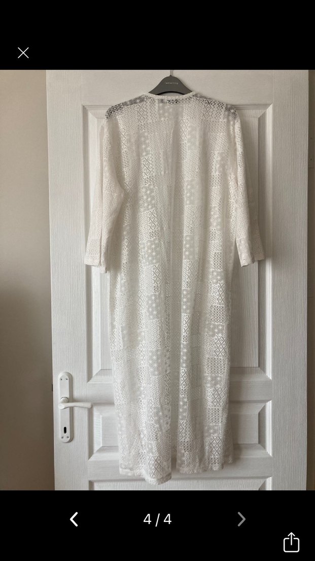 Yazlık Pareo Uzun Beyaz Bohem Kadın Hırka - Görsel 4